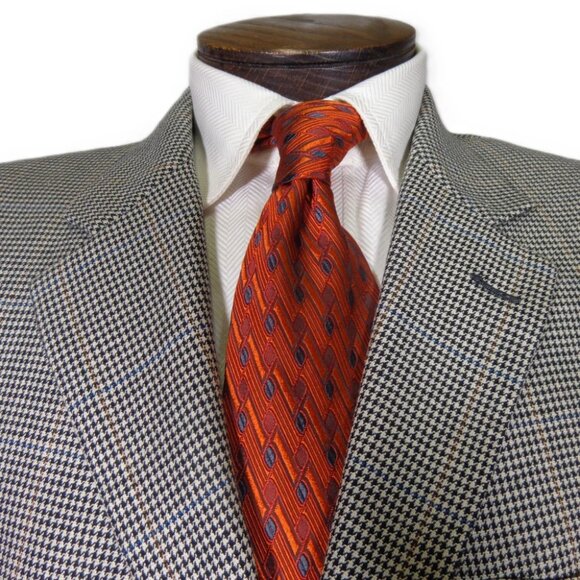 Jos A. Bank 44R Houndstooth Check Sport Coat Blazer Black White w/ Orange Blue O - Picture 1 of 7